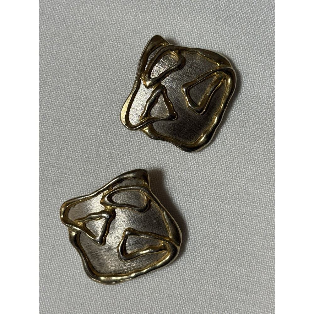 Vintage Park Lane Modernist Silver & Gold Tone Clip On Earrings